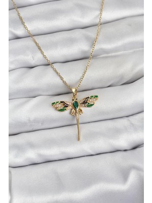 AyrStore 316L Çelik Zincir Gold Renk Yusufçuk Model Zirkon Taşlı Kadın Kolye