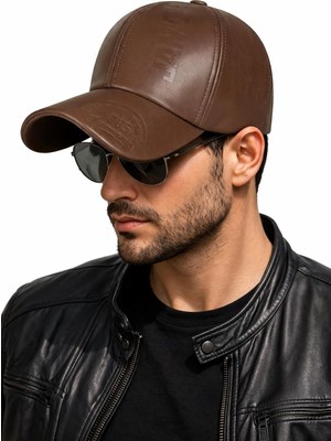 Valkyrie Erkek Açık Kahverengi Deri Şapka Kavisli Siperlikli Ayarlanabilir Spor Günlük Baseball Cap
