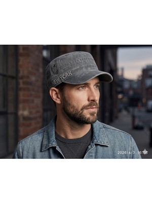Reva Erkek Gri Kastro Şapka – New York Nakışlı Kep | Günlük & Streetwear