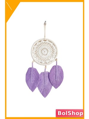 BolShop El Yapımı Makrome Duvar Dekorasyonu Lila Yaprak Desenli