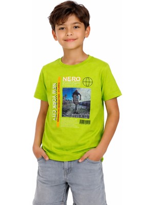 Tanem Erkek Çocuk Nero Yazılı Resmi Şekil Değiştiren Yeşil Renk Tişört