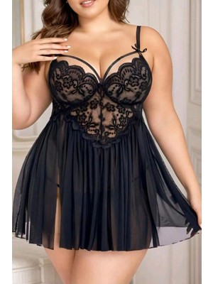 Felisya Butik Büyük Beden Gögüs Dekolteli Dantel Gecelik Külot Takım