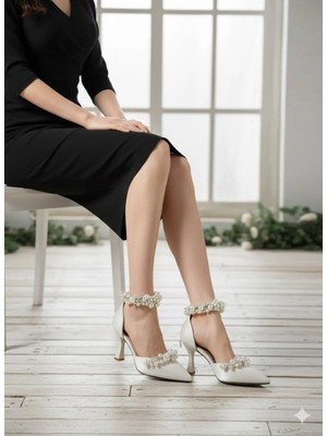 Felisya Butik Incili Kısa Topuklu Renk Abiye Ayakkabı 8,5cm Felisya >butik