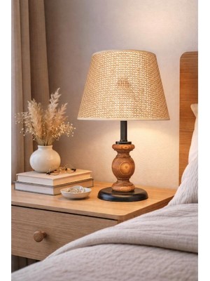 Dede Avize Mimbre Siyah Abajur Doğal Ahşaplı Rattan Kahverengi Şapkalı