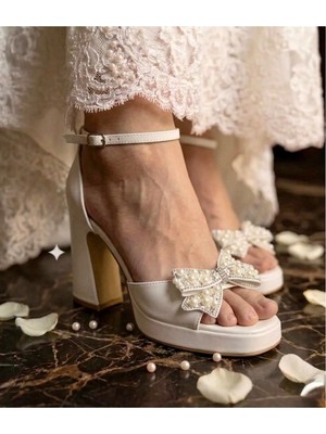Felisya Butik Zarif Incili Platform Topuklu Gelin Ayakkabısı - Felisyabutik