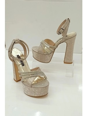 Felisya Butik Kadın Özel Tasarım Ithal Saya Altın Abiye Ayakkabı LOF6554