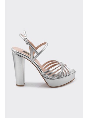 Derinet Platformlu Bilekten Bantlı Topuklu Kadın Abiye Ayakkabı