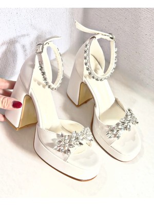 Felisya Butik Yaprak Taşlı Platform Topuklu Abiye Ayakkabı Önü Açık 10CM-FELİSYABUTİK