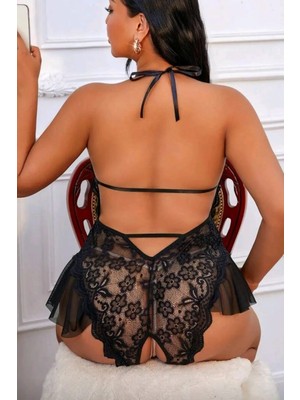 Felisya Butik Büyük Beden Özel Bölgesi Acık Yandan Tül Detaylı Fantezi Gecelik