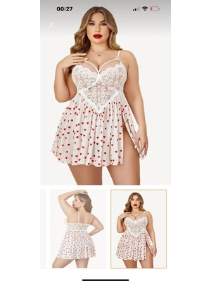 Felisya Butik Dantel Dekolteli Büyük Beden Gecelik Tanga Takım