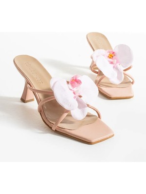 Felisya Butik Arlis Pembe Orkide Detay Kadın Topuklu Terlik