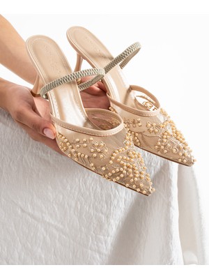 Felisya Butik Fomax File Nakış ve Boncuk Baskı Detaylı Kadın Topuklu