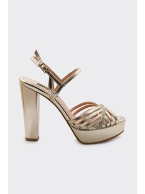 Derinet Platformlu Bilekten Bantlı Topuklu Kadın Abiye Ayakkabı