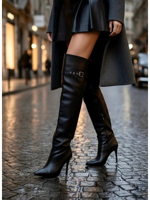 Felisya Butik Kemer Detaylı Kasık Boyu Çizme- Felisyabutik