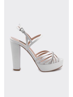 Derinet Platformlu Bilekten Bantlı Topuklu Kadın Abiye Ayakkabı
