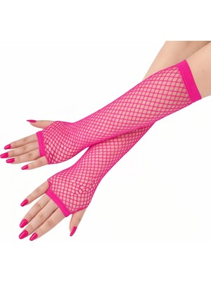 AyrStore Retro Neon Fuşya File Parmaksız Eldiven 26 cm