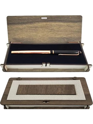 Pileli Store Ahşap Deri Kutulu Bakır Rengi Roller Kalem