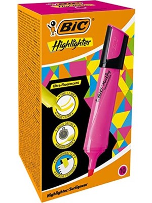 Bic Marking Flat Highlighter Fosforlu Kalem (İşaret Kalemi) Pembe 517963 (10 Lu Paket)