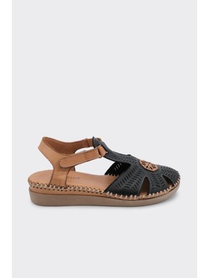 Derinet Hakiki Deri Comfort Taban Cırt Ayarlı Kadın Sandalet