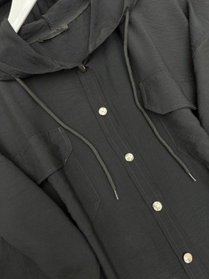 Modamorfo Metal Düğmeli Kapşonlu Pantolonlu Ikili Takım  -Siyah