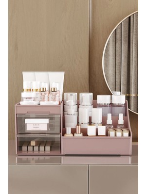 Pufwin Home Elegance Kozmetik Organizer (XL-35CM) Çekmeceli Masaüstü Makyaj Takı Parfüm Düzenleyici -Şeffaf Kapaklı