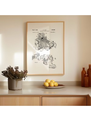 Pegziz Vintage Fotoğraf Makinası Poster Siyah - Naturel Ahşap Renk Çerçeveli Tablo