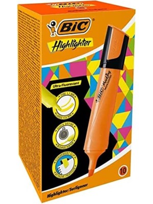 Bic Marking Flat Highlighter Fosforlu Kalem (İşaret Kalemi) Turuncu 517961 (10 Lu Paket)