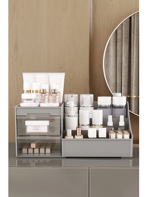 Pufwin Home Elegance Kozmetik Organizer (XL-35CM) Çekmeceli Masaüstü Makyaj Takı Parfüm Düzenleyici -Şeffaf Kapaklı