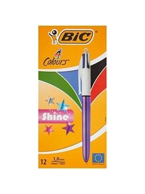 Bic 951351 Tükenmez Kalem Shine 4 Colours Mor Gövde 12 Li (1 Paket 12 Adet)
