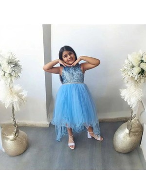 Robası Pullu Kuyruklu Kız Çocuk Abiye Elbise