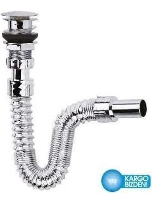 AyrStore Krom Basmalı Sifon - Körüklü Sifon - Lavabo Mutfak Sifonu - Bas Stoplu