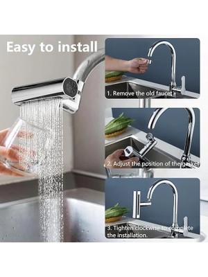 AyrStore 360 Derece Döner Şelale Musluk Başlığı - 4 Fonksiyonlu Mutfak Batarya Başlığı