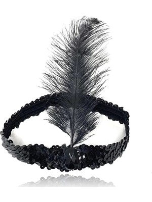 Skygo Siyah Renk Çarliston Başlık 90 Lı Yıllar 80 Li Yıllar Tüylü Saç Bandı