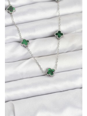 AyrStore 316L Çelik Zincir Gümüş Renk Yeşil Baby Boy Yonca Kadın Kolye