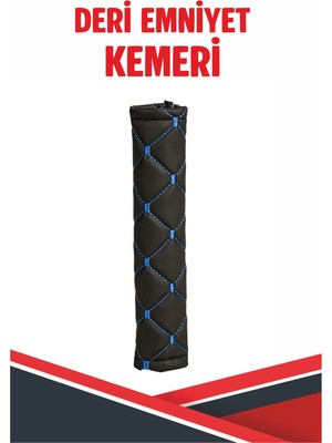 Tofaş Şahin Uyumlu Emniyet Kemer Pedi Siyah Deri Mavi Dikişli