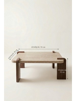 tridihome Traverten Taş Dokulu Kare Orta Sehpa Ahşap Ayaklı Modern Tasarım Geçme Ayaklı Salon Ofis Sehpası 70* 70CM Traverten Ahşap Uyumlu Orta Sehpa Koyu Ceviz  Geçirmeli Ayaklı Orta Sehpa