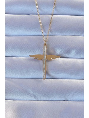 AyrStore 316L Çelik Altın Renk Zirkon Taşlı Mikail Kolye