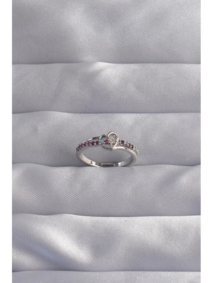 Skygo Pirinç Gümüş Renk Renkli Zirkon Taşlı Ayarlamalı Yüzük - TJ-BYK3270