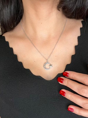 Antik Gümüş Kaplama Türk Bayrağı Ay Yıldız Kolye