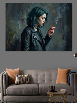 Tablomega Sigara Içen Ceketli Modern Kadın Dekoratif Kanvas - Mdf Ahşap Tablo