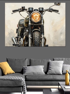 Tablomega Işığı Yanan Modern Klasik Motosiklet Dekoratif Kanvas - Mdf Ahşap Tablo