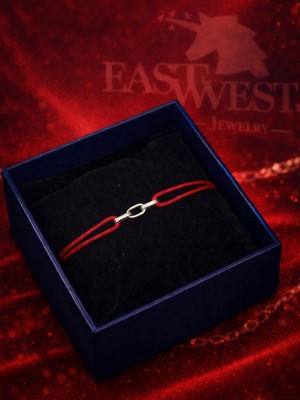 EastWest 925 Ayar Gümüş Zincir Aşk Şans Kırmızı Ip Bileklik