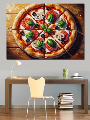 Tablomega Bol Malzemeli Taze Pizza Tasarımı Dekoratif Kanvas - Mdf Ahşap Tablo