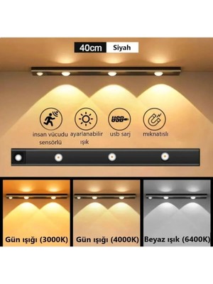 Led Level Dekoratif Gece Lambası - USB Şarjlı LED Aydınlatma Siyah 40CM