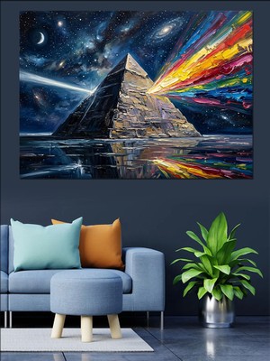 Tablomega Piramit ve Kozmik Renk Patlaması Dekoratif Kanvas - Mdf Ahşap Tablo