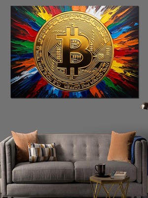 Tablomega Renk Patlaması Içinde Altın Bitcoin Dekoratif Kanvas - Mdf Ahşap Tablo