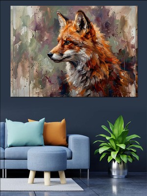 Tablomega Karlı Ormanda Yürüyen Turuncu Tilki Dekoratif Kanvas - Mdf Ahşap Tablo