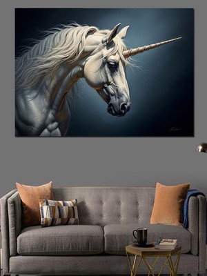 Tablomega Beyaz Kanatlı Mistik Unicorn Atı Dekoratif Kanvas - Mdf Ahşap Tablo