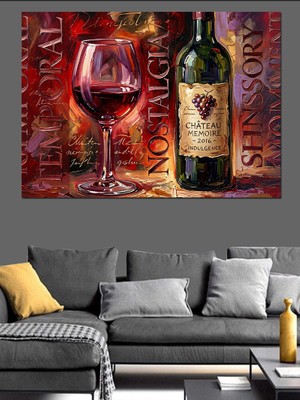 Tablomega Şarap Şişesi ve Kadeh Natürmort Dekoratif Kanvas - Mdf Ahşap Tablo