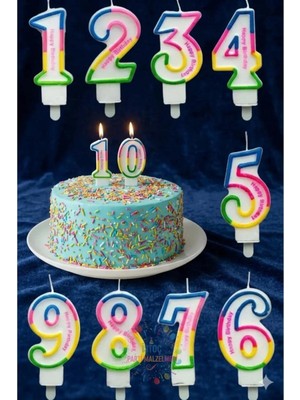 İstoç Parti Gökkuşağı Renk Doğum Günü Rakam Pasta Mumu Yaş-6